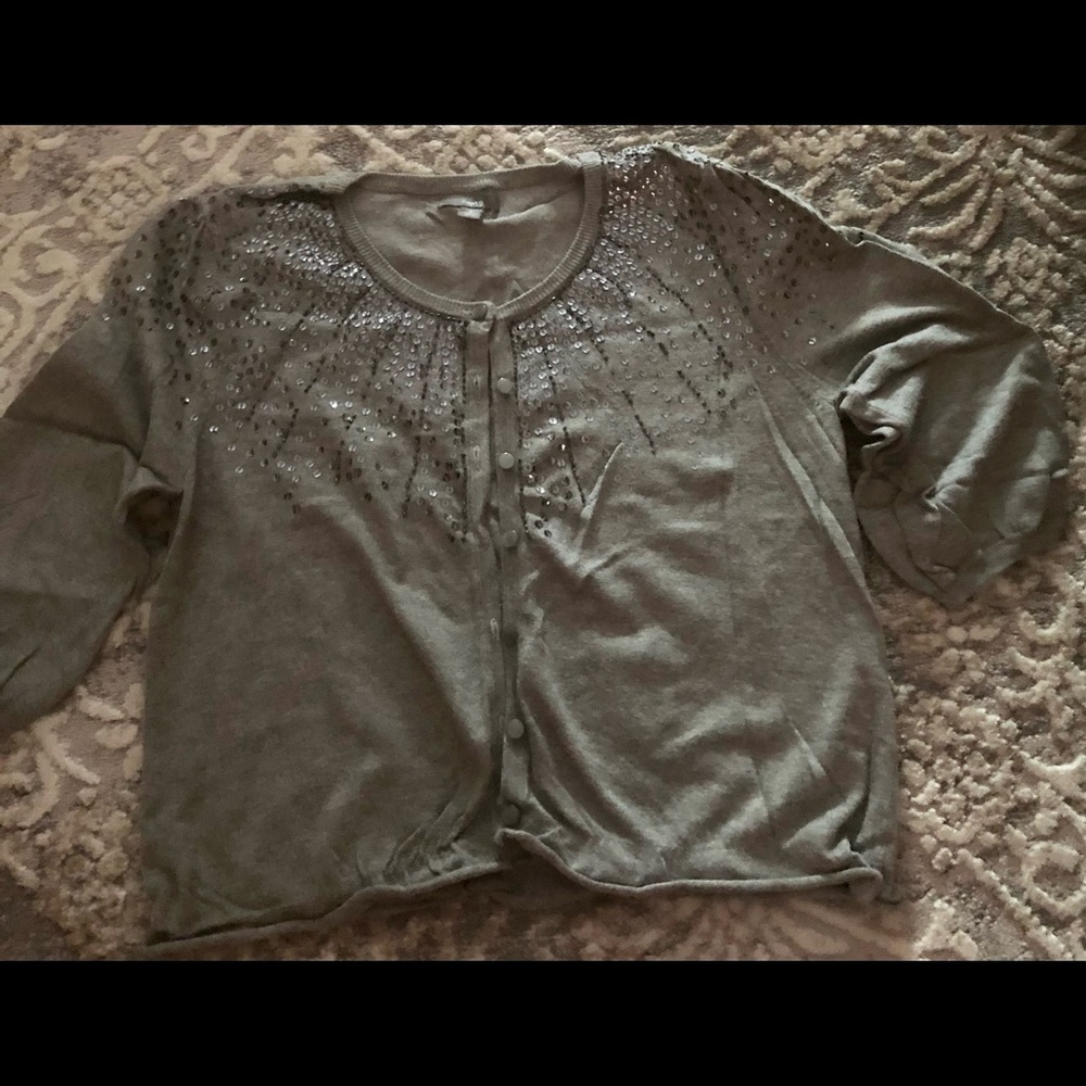 Silver/grey beaded/sequined cardigan sweater